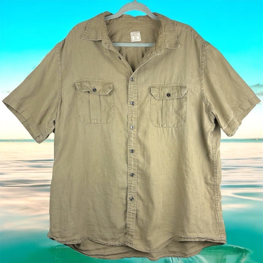 VTG Merona Men's 100% Linen Button Up Short Sleeve Shirt XL